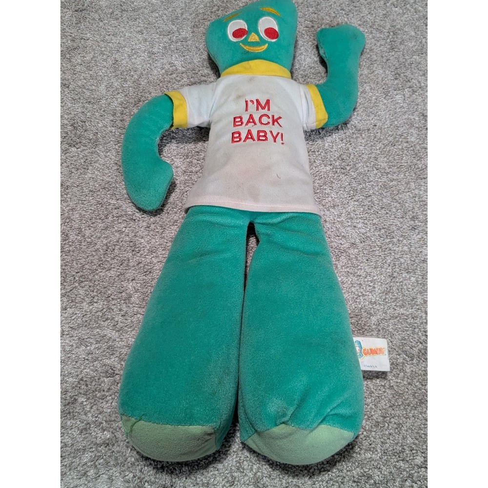 Toy Network Gumby Plush Green I'M BACK BABY! Vintage 90s Stuffed Toy